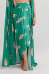 Pasha India_Green Swiss Satin Floral Blouse Sweetheart Jade Draped Skirt Set With Cape _Online_at_Aza_Fashions