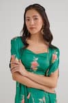 Buy_Pasha India_Green Swiss Satin Floral Blouse Sweetheart Jade Draped Skirt Set With Cape _Online_at_Aza_Fashions