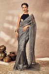 Buy_Masaba_Grey Saree Tissue Woven Stripes With Unstitched Blouse Piece _at_Aza_Fashions