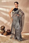 Shop_Masaba_Grey Saree Tissue Woven Stripes With Unstitched Blouse Piece _Online_at_Aza_Fashions