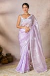 Buy_Masaba_Purple Tissue Embroidered Stripes Foil Print Saree With Unstitched Blouse Piece _at_Aza_Fashions