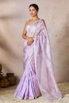 Buy_Masaba_Purple Tissue Embroidered Stripes Foil Print Saree With Unstitched Blouse Piece _Online_at_Aza_Fashions