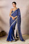 Buy_Masaba_Blue Raw Silk Print Foil Pixie Dust Whispering Lily Crushed Saree With Blouse _at_Aza_Fashions