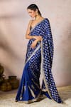 Masaba_Blue Raw Silk Print Foil Pixie Dust Whispering Lily Crushed Saree With Blouse _Online_at_Aza_Fashions