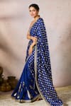 Buy_Masaba_Blue Raw Silk Print Foil Pixie Dust Whispering Lily Crushed Saree With Blouse _Online_at_Aza_Fashions