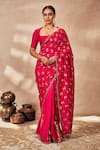 Buy_Masaba_Pink Raw Silk Mystic Whispering Lily Crushed Saree With Unstitched Blouse Piece _at_Aza_Fashions