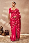 Masaba_Pink Raw Silk Mystic Whispering Lily Crushed Saree With Unstitched Blouse Piece _at_Aza_Fashions