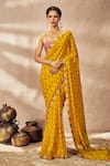 Buy_Masaba_Yellow Georgette Print Digital Pixie Dust Nomadic Tribe Saree With Blouse _at_Aza_Fashions