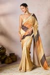 Masaba_Beige Raw Silk Print Foil Sweetheart Neck Striped Palmscape Saree With Blouse _Online_at_Aza_Fashions