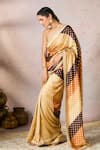 Buy_Masaba_Beige Raw Silk Print Foil Sweetheart Neck Striped Palmscape Saree With Blouse _Online_at_Aza_Fashions