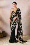 Buy_Masaba_Black Crepe Silk Print Foil Sweetheart Neck Potters Touch Saree With Blouse _at_Aza_Fashions