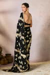 Shop_Masaba_Black Crepe Silk Print Foil Sweetheart Neck Potters Touch Saree With Blouse _at_Aza_Fashions