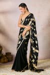 Masaba_Black Crepe Silk Print Foil Sweetheart Neck Potters Touch Saree With Blouse _Online_at_Aza_Fashions