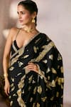 Shop_Masaba_Black Crepe Silk Print Foil Sweetheart Neck Potters Touch Saree With Blouse _Online_at_Aza_Fashions