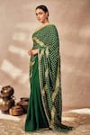 Masaba_Green Crepe Silk Print Foil Sweetheart Palmscape Crushed Saree With Blouse _Online_at_Aza_Fashions