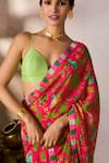 Shop_Masaba_Green Georgette Print Tropical Rhapsody Sweetheart Saree With Sequinned Blouse _Online_at_Aza_Fashions