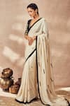 Masaba_Ivory Raw Silk Embroidery Coin Saree With Unstitched Blouse Piece _Online_at_Aza_Fashions