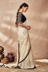 Buy_Masaba_Ivory Raw Silk Embroidery Coin Saree With Unstitched Blouse Piece _Online_at_Aza_Fashions