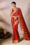 Buy_Masaba_Red Jacquard Silk Woven Chand Noor Saree With Unstitched Blouse Piece _at_Aza_Fashions