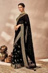 Masaba_Black Georgette Potters Touch Border Half Saree With Unstitched Blouse Piece _Online_at_Aza_Fashions