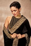 Shop_Masaba_Black Georgette Potters Touch Border Half Saree With Unstitched Blouse Piece _Online