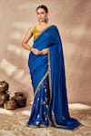 Buy_Masaba_Blue Raw Silk Embroidery Potters Touch Saree With Unstitched Blouse Piece _at_Aza_Fashions