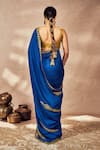 Shop_Masaba_Blue Raw Silk Embroidery Potters Touch Saree With Unstitched Blouse Piece _at_Aza_Fashions