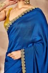 Buy_Masaba_Blue Raw Silk Embroidery Potters Touch Saree With Unstitched Blouse Piece _Online_at_Aza_Fashions