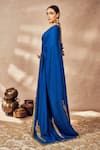 Shop_Masaba_Blue Raw Silk Embroidery Potters Touch Saree With Unstitched Blouse Piece _Online_at_Aza_Fashions