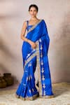 Buy_Masaba_Blue Raw Silk Embroidery Mystic Fish Motif Saree With Unstitched Blouse Piece _at_Aza_Fashions