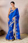 Masaba_Blue Raw Silk Embroidery Mystic Fish Motif Saree With Unstitched Blouse Piece _Online_at_Aza_Fashions