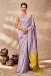 Buy_Masaba_Purple Jacquard Silk Embroidery Pixie Woven Saree With Unstitched Blouse Piece _at_Aza_Fashions