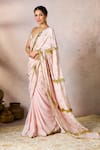 Masaba_Pink Crepe Silk Potters Touch Work Saree With Unstitched Blouse Piece _Online_at_Aza_Fashions