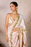 Shop_Masaba_Pink Crepe Silk Potters Touch Work Saree With Unstitched Blouse Piece _Online_at_Aza_Fashions