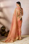 Shop_Masaba_Peach Saree Tissue And Raw Silk Printed Palm Bloom With Unstitched Blouse Piece _at_Aza_Fashions