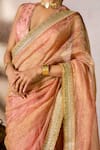 Shop_Masaba_Peach Saree Tissue And Raw Silk Printed Palm Bloom With Unstitched Blouse Piece _Online_at_Aza_Fashions