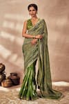 Buy_Masaba_Green Saree Tissue And Raw Silk Printed Crushed With Unstitched Blouse Piece _at_Aza_Fashions