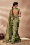 Shop_Masaba_Green Saree Tissue And Raw Silk Printed Crushed With Unstitched Blouse Piece _at_Aza_Fashions