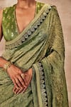 Masaba_Green Saree Tissue And Raw Silk Printed Crushed With Unstitched Blouse Piece _Online_at_Aza_Fashions