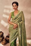 Buy_Masaba_Green Saree Tissue And Raw Silk Printed Crushed With Unstitched Blouse Piece _Online_at_Aza_Fashions