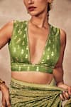 Masaba_Green Saree Tissue And Raw Silk Printed Crushed With Unstitched Blouse Piece _at_Aza_Fashions