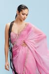 Dolly J_Pink Chiffon Embroidered Pearl Vashti Watercolor Effect Saree With Blouse _Online_at_Aza_Fashions