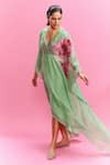 Buy_Dolly J_Green Chiffon Printed Floral V Neck Eraya Watercolor Kaftan _at_Aza_Fashions