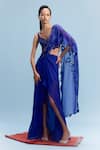 Buy_Dolly J_Blue Chiffon Embroidered Sequin Sweetheart Moana Pre-draped Saree With Blouse _at_Aza_Fashions