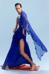 Buy_Dolly J_Blue Chiffon Embroidered Sequin Sweetheart Moana Pre-draped Saree With Blouse _Online_at_Aza_Fashions