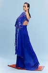 Shop_Dolly J_Blue Chiffon Embroidered Sequin Sweetheart Moana Pre-draped Saree With Blouse _at_Aza_Fashions