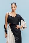 Dolly J_Black Satin Embroidered Pearl Niran One-shoulder Draped Dress With Bustier _Online_at_Aza_Fashions