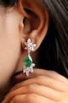 Fiona Diamonds_Green Color Stone 14kt White Gold Floral Lab Diamond Dangler Earrings _Online_at_Aza_Fashions