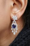 Buy_Fiona Diamonds_Blue Lab Diamond 14kt White Gold Chandelier Earrings _at_Aza_Fashions