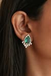 Buy_Fiona Diamonds_Green Color Stone 14kt Yellow Gold Lab Diamond Embellished Earrings _at_Aza_Fashions